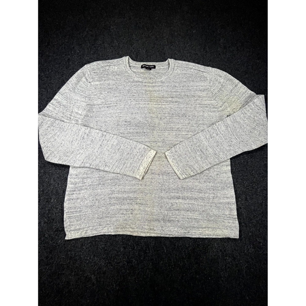 Michael Kors Sweater Mens Large Gray Cotton Waffle Knit Crewneck Pullover Winter